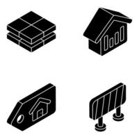 Pack of Estate and Building Solid Icons vector