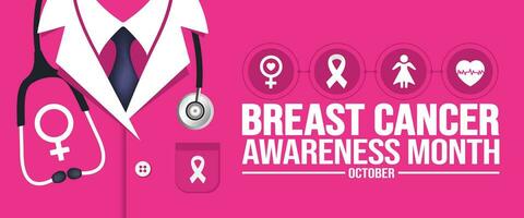 October is breast cancer awareness month doctor dress stethoscope background template. Holiday concept. background, banner, placard, card, and poster design template with ribbon and text inscription. vector