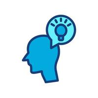 Head profile icon with thought idea thoughts. Face with light bulb. smart idea lamp symbol. Mind control, positive thinking and inspiration, psychology,vector illustration on a white background. vector