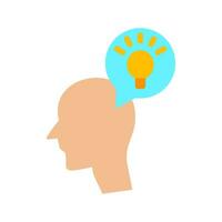 Head profile icon with thought idea thoughts. Face with light bulb. smart idea lamp symbol. Mind control, positive thinking and inspiration, psychology,vector illustration on a white background. vector