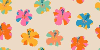 Tropical flower pattern seamless, silhouette of blooming, hand drawn botanical, Floral leaf for spring and Summer time, natural ornaments for textile, fabric, wallpaper, background design. vector