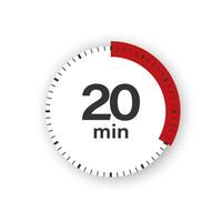 20 minutes timer. Stopwatch symbol in flat style. Editable isolated vector illustration.