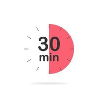 30 minutes timer. Stopwatch symbol in flat style. Editable isolated vector illustration.