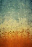 AI Generative abstract grunge background texture of old plaster blue and orange color photo