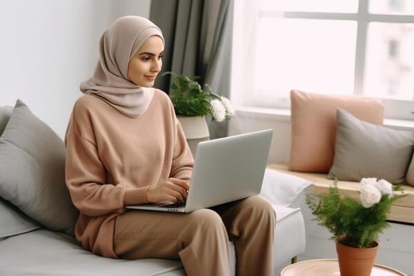 Beautiful woman in casual clothing, looking away, wearing futuristic  headphones generated by AI 28061856 Stock Photo at Vecteezy