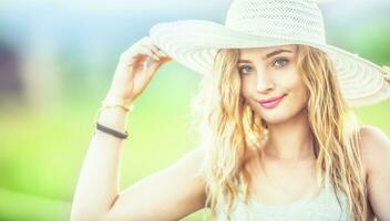 Young woman portrait witth summer outfit and colors photo