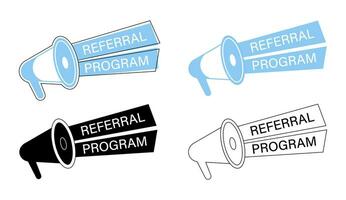 Refer a friend with loudspeaker. People share information about promotion program vector