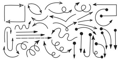 Set of vector hand drawn curved arrows. Collection of pointers. Vector illustration.