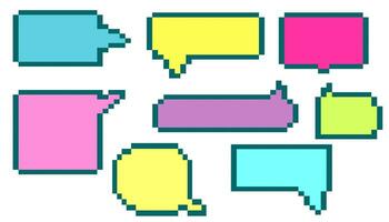 Pixelated y2k colored speech bubble. Geometric text pixel dialog boxes. vector