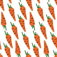 Cartoon seamless pattern with carrots on a white background. Vegetable theme background, vector illustration of vegetables, healthy vegan food desktop wallpaper. Packaging for products