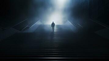 dramatic perspective of subterranean steps. silhouette concept photo