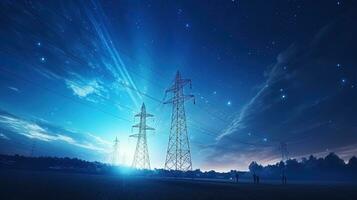 High voltage tower in the sky. silhouette concept photo