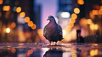 Pigeon in blurred background with abstract focus. silhouette concept photo