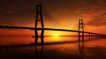 Cable stayed bridge silhouette at dusk photo