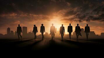 Group of men returning home from work with beautiful silhouette photo