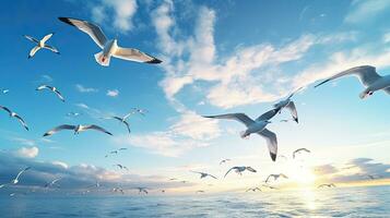 Seagull birds blue sky. silhouette concept photo