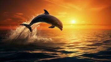 delfín silueta saltando desde mar con súper Luna nasa foto