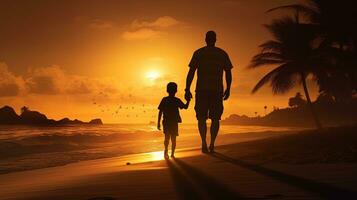 Beach sunset mirroring parental bond. silhouette concept photo