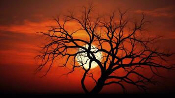 Afternoon sun casts tree branches as silhouettes at sunset photo