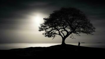 silueta de un árbol en negro y blanco foto