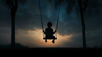 Child s shadow on swings. silhouette concept photo