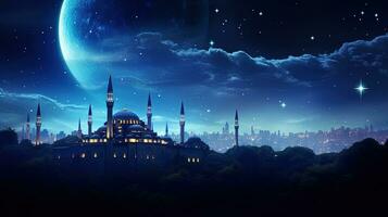 Istanbul Turkey with historical landmarks and a starry night sky. silhouette concept photo