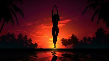 Gymnast s silhouette performing a sunset back handspring photo