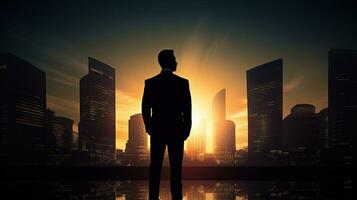 Businessman s outline business policy direction. silhouette concept photo