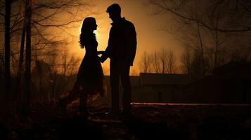 Two people outdoors casting lovely shadows. silhouette concept photo