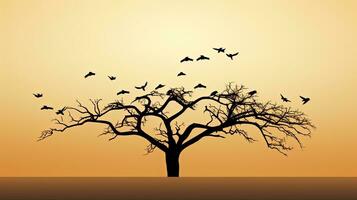 Crows perched on solitary silhouette of a tree photo