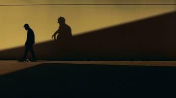 Design element involving skater and shadow. silhouette concept photo