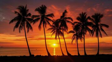 Palm trees outline in Thailand during sunset. silhouette concept photo