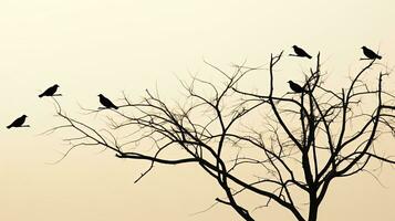 Monochrome picture of bird shadows on tree branches. silhouette concept photo