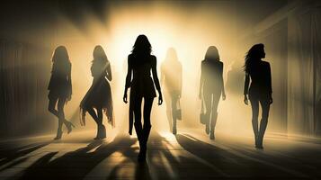 Models showcasing fashion on a runway during a show or week dedicated to fashion. silhouette concept photo