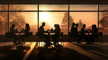 Unidentified individuals dining in a eatery. silhouette concept photo