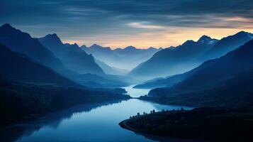 Sunlight on mountains at Lac de Peyre in French Alps. silhouette concept photo