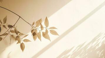 Nature s tropical leaves cast shadows and sunlight on a white wall texture for a wallpaper background creating a shadow overlay effect. silhouette concept photo