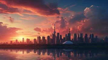 Sunset in the western area of Toronto and Mississauga. silhouette concept photo