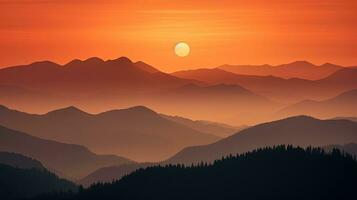 Gorgeous sunset over Carpathian mountains. silhouette concept photo
