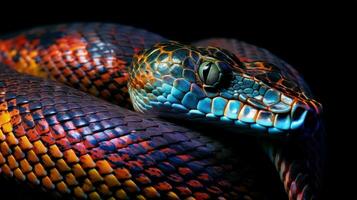 A large python with a mesmerizing pattern waits for prey coiled up in knots. silhouette concept photo