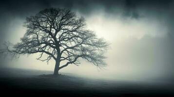 Foggy tree. silhouette concept photo