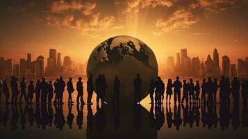 3D model of the Earth with human silhouettes photo