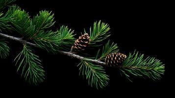 Christmas tree branch with pine cones. silhouette concept photo