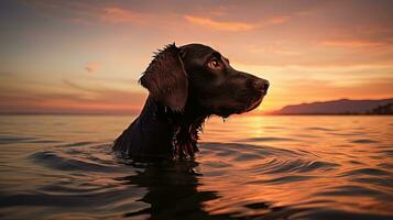 Dog shaped shadow in the ocean. silhouette concept photo