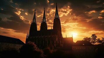 The late afternoon sun shines on a cathedral in Regensburg. silhouette concept photo