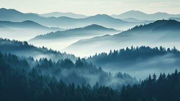 Vosges Mountains in Eastern France covered in beautiful forests. silhouette concept photo