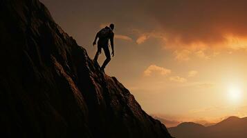 Man ascending to the summit outlined. silhouette concept photo