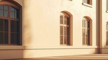 Contemporary Eastern architecture with beige walls windows and sun shadows showcasing minimal aesthetic abstract design. silhouette concept photo