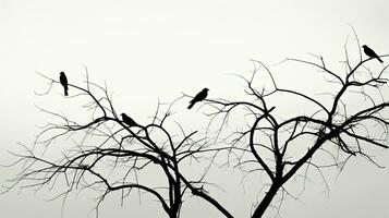 monocromo imagen de pájaro oscuridad en árbol sucursales. silueta concepto foto