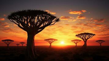 Quiver tree silhouettes during sunset photo